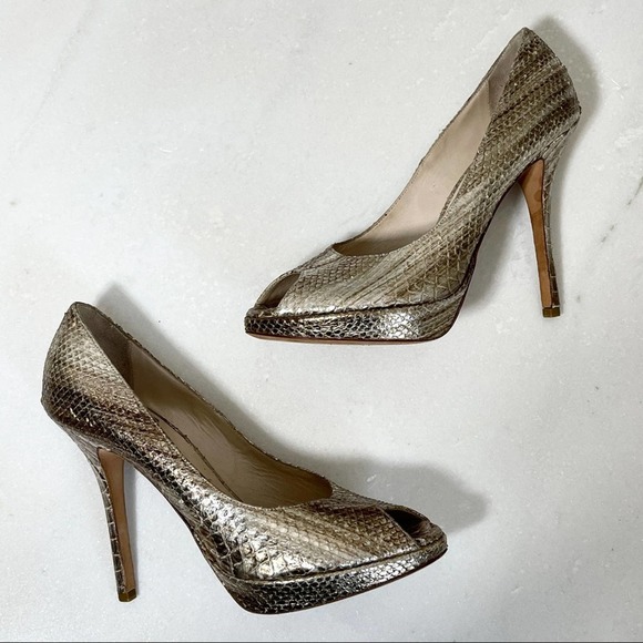 Dior Metallic Peep Toe Snake Skin Heels sz 38.5 - Picture 2 of 9